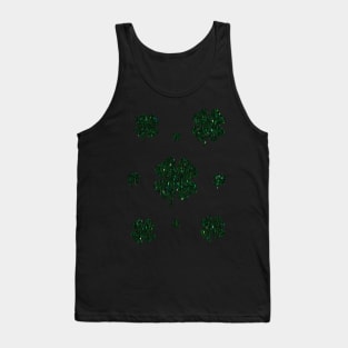 St Patricks Day, Dark Green 4 Leaf Faux Glitter Clovers Tank Top